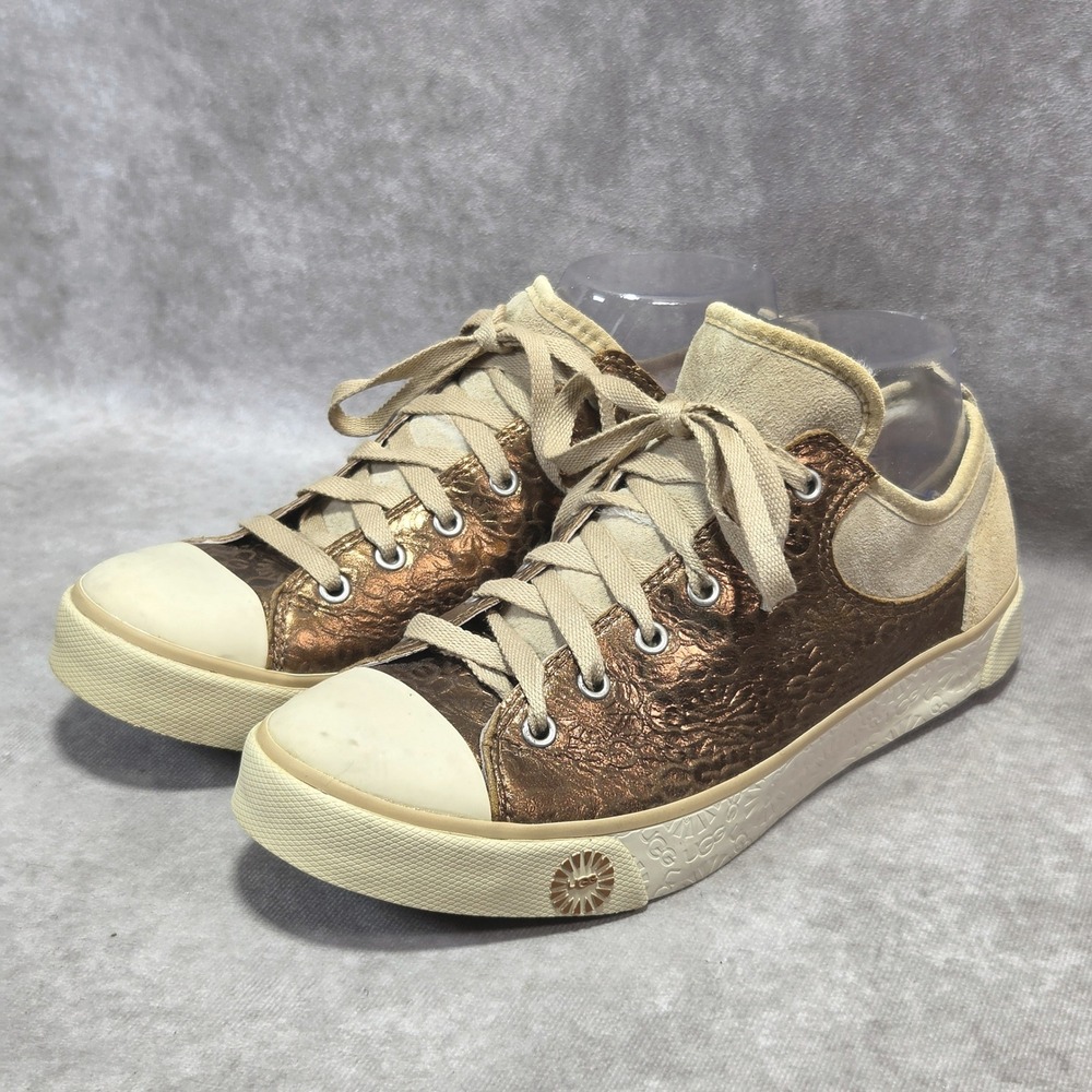 UGG Australia Evera S/N 1802 Metallic Bronze Logo Shearling Sneakers Size 8.5